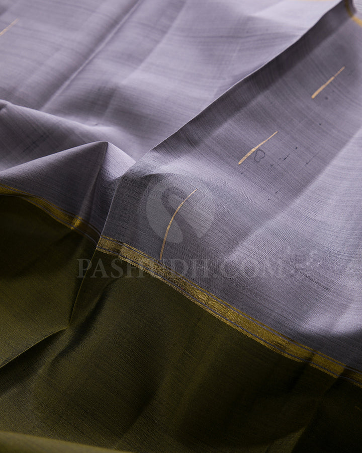 Olive Green, Grey And Black Traditional Kanjivaram Silk Saree - SVJ42