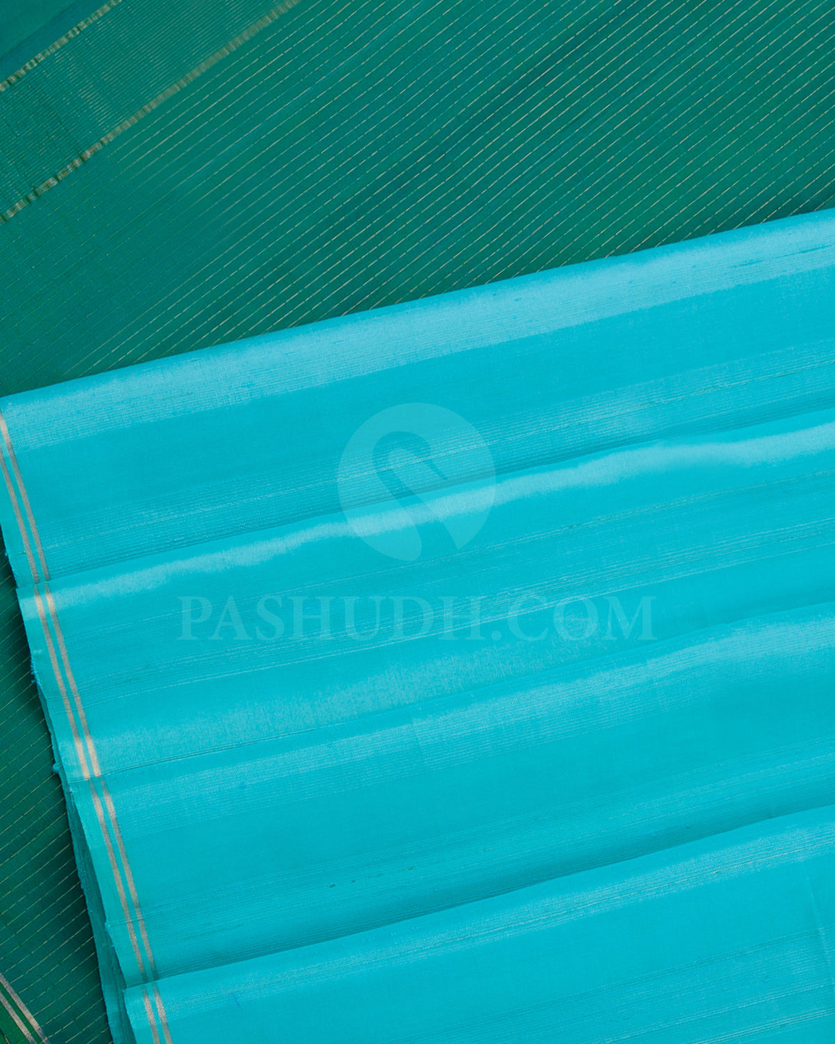 Sky Blue And Bottle Green Soft Silk Saree - C56