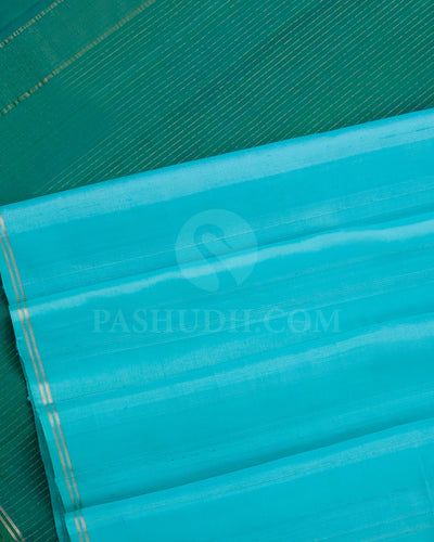 Sky Blue And Bottle Green Soft Silk Saree - C56