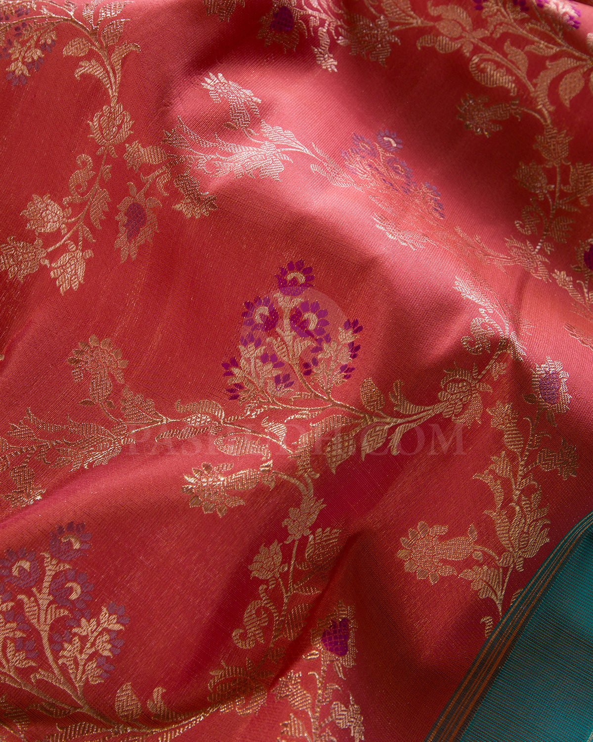 Rust Orange And Sky Blue Kanjivaram Silk Saree - S1219(B)