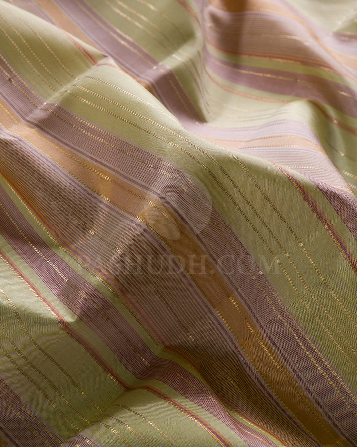 Light Green, Lavender, Pastel Orange And Black Kanjivaram Silk Saree - S1199(C)
