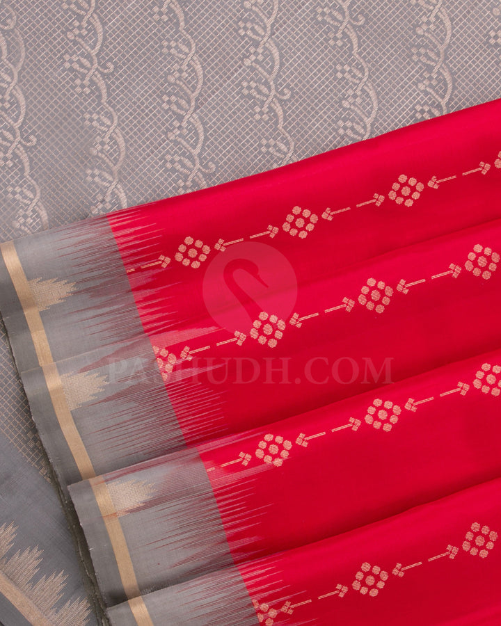 Red And Grey Soft Silk Saree - C57