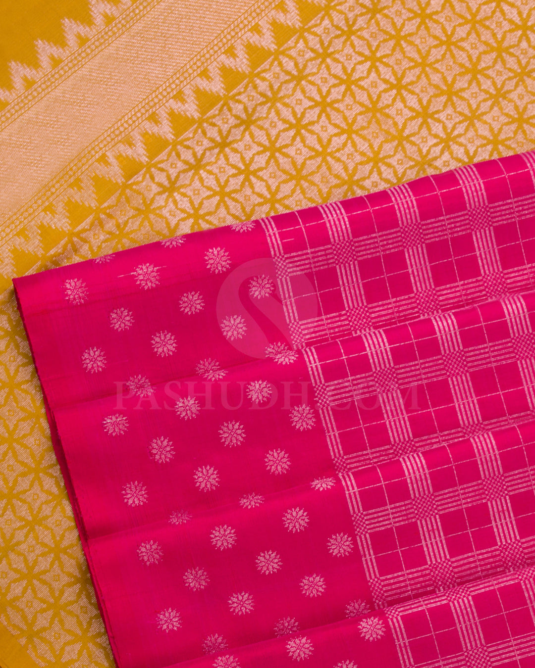 Rani Pink and Mustard Yellow Soft Silk Saree - C52