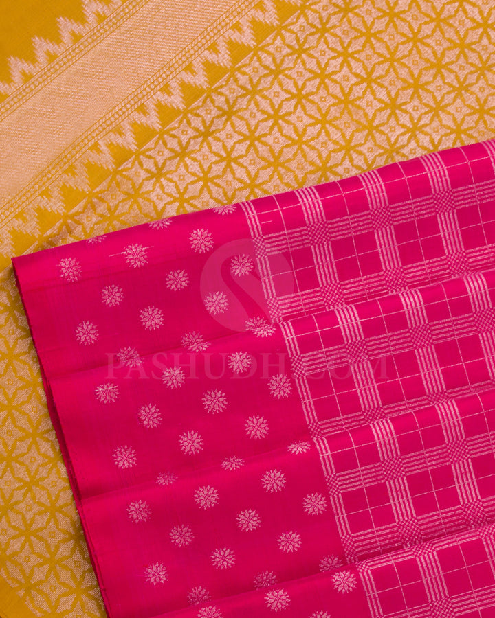 Rani Pink and Mustard Yellow Soft Silk Saree - C52