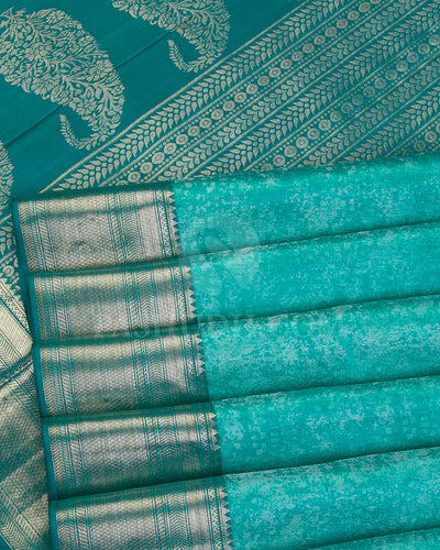 Sky Blue and Pine Green Kanjivaram Silk Saree - D547(A) - View 3