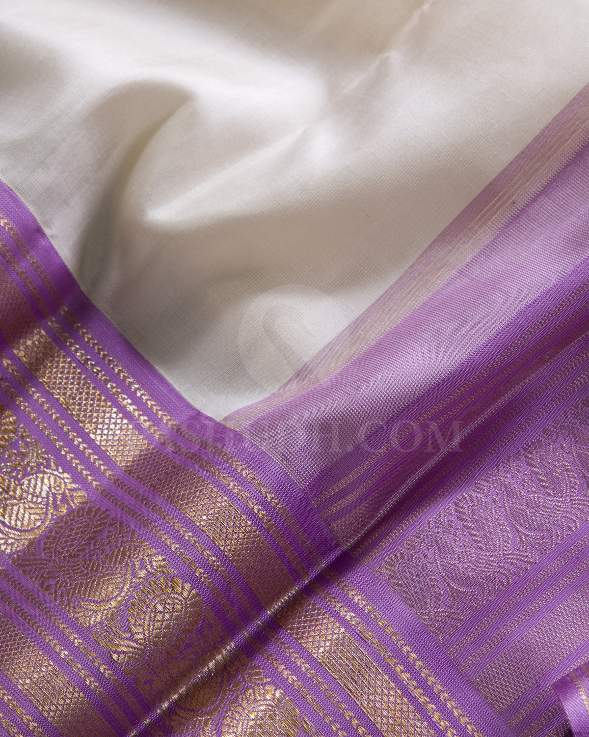 Cream And Lavender Kanjivaram Silk Saree - S1296(B)