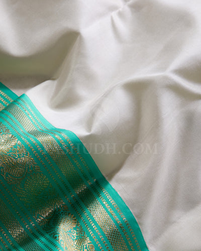 Cream And Sea Green Kanjivaram Silk Saree - S1296(A)