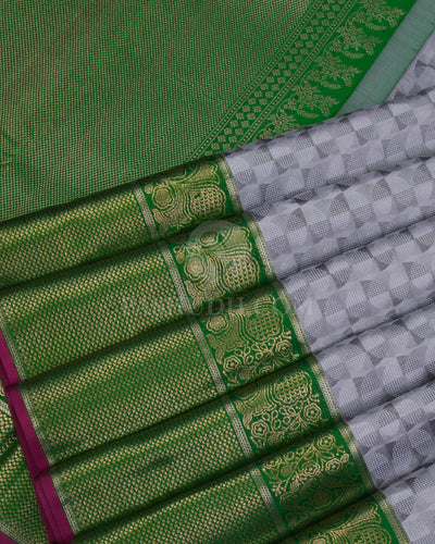 Silver Grey and Shamrock Green Kanjivaram Silk Saree - DT244(B) - View 3