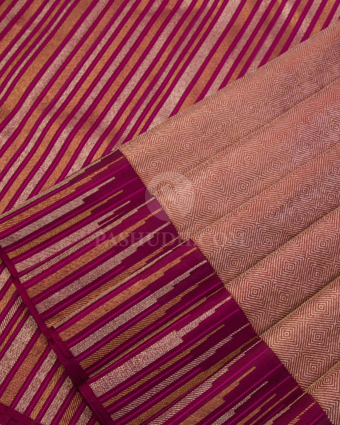 Honey & Magenta Kanjivaram Silk Saree - S1033(A) - View 4