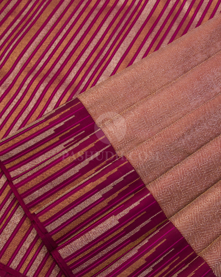 Honey & Magenta Kanjivaram Silk Saree - S1033(A) - View 4
