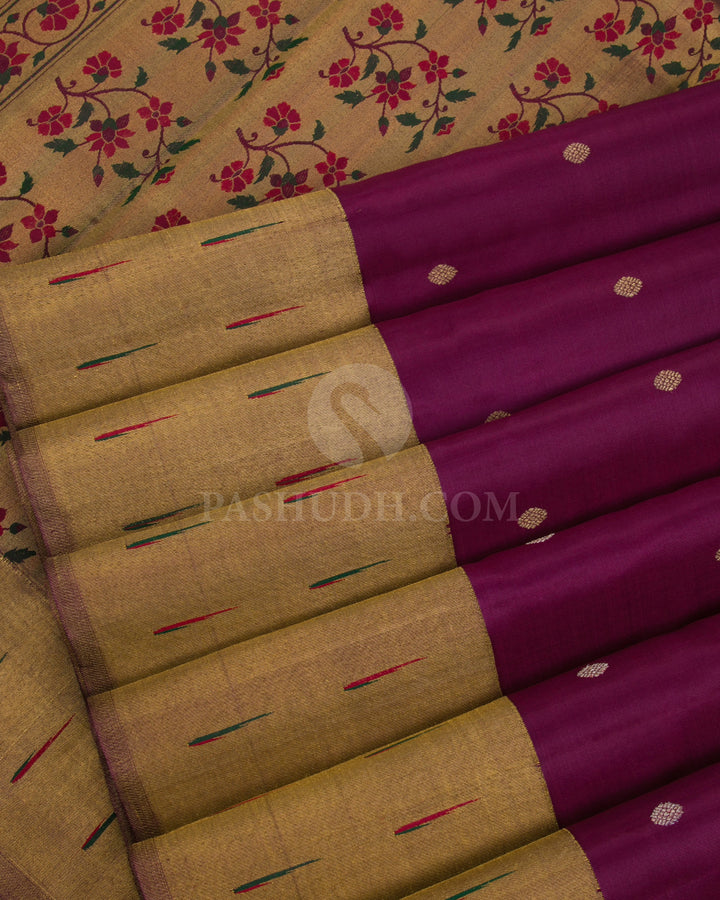 Heather Purple Pure Zari Kanjivaram Silk Saree with Paithani Border - P133(C) - View 4