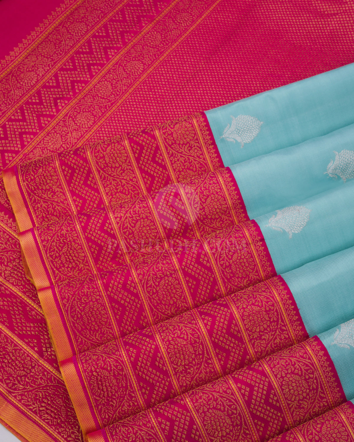 Sky Blue and Pink  Zari Kanjivaram Silk Saree - S847 - View 5