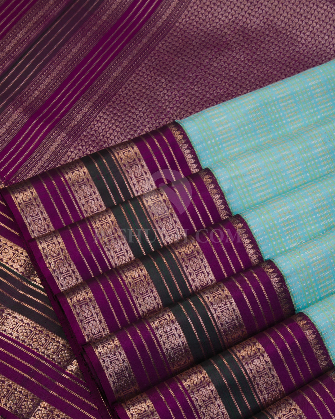 Sky Blue & Violet Kanjivaram Silk Saree - S965 - View 4