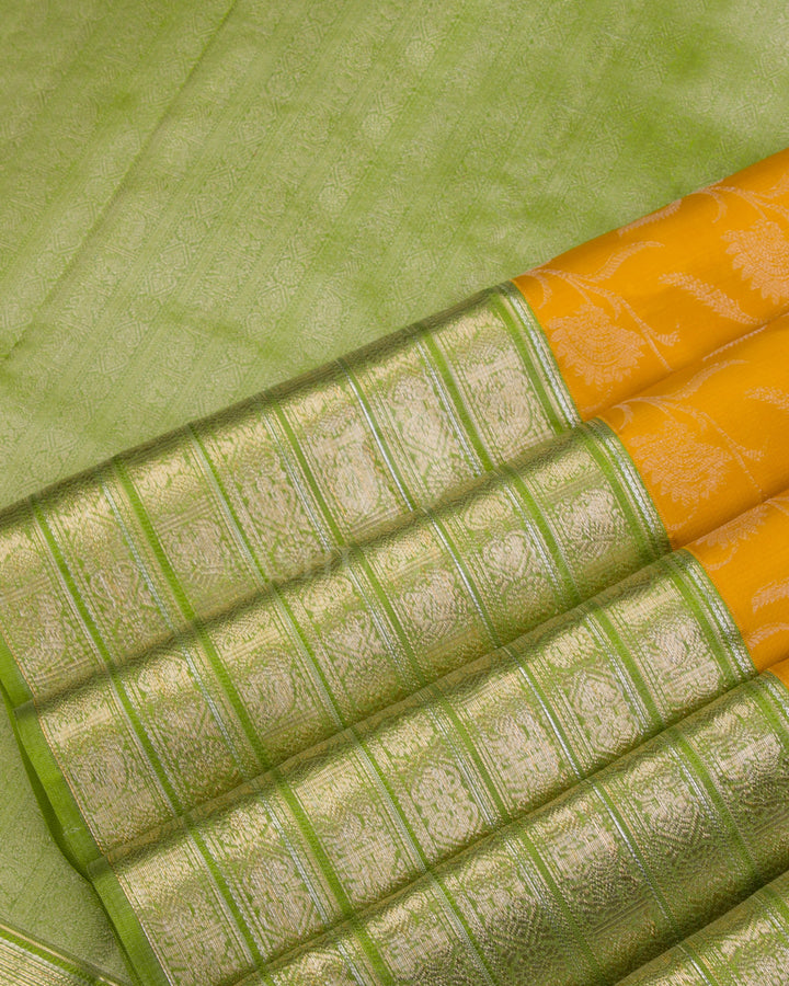 Yellow and Green Kanjivaram Silk Saree - DT221