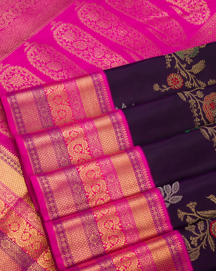 Deep Purple and Punch Pink Pure Zari Kanjivaram Silk Saree - P121