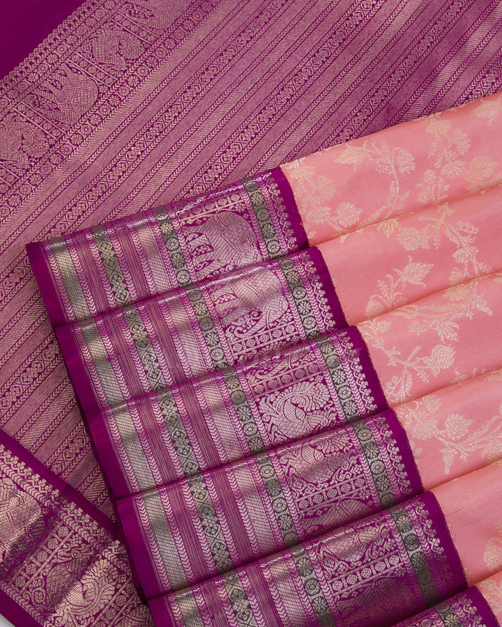 Baby Pink & Magenta Kanjivaram Silk Saree - S893
