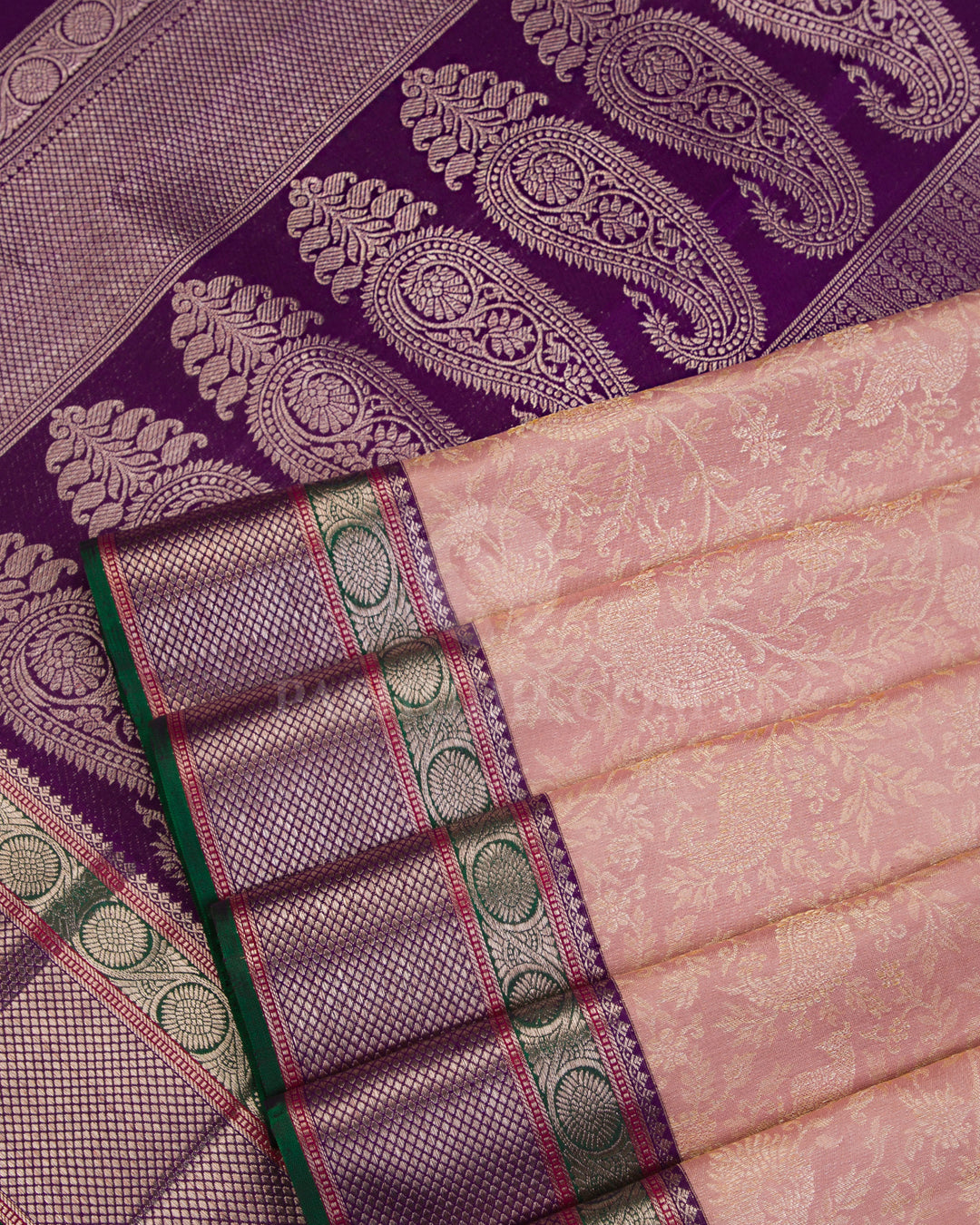 Peach Pink & Purple Kanjivaram Silk Saree - S896