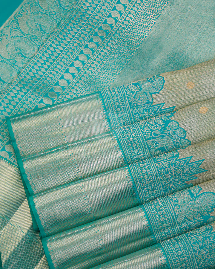 Gold & Turquoise Kanjivaram Silk Saree - S898