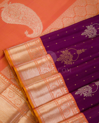 Dark Violet & Orange Kanjivaram Silk Saree - S913
