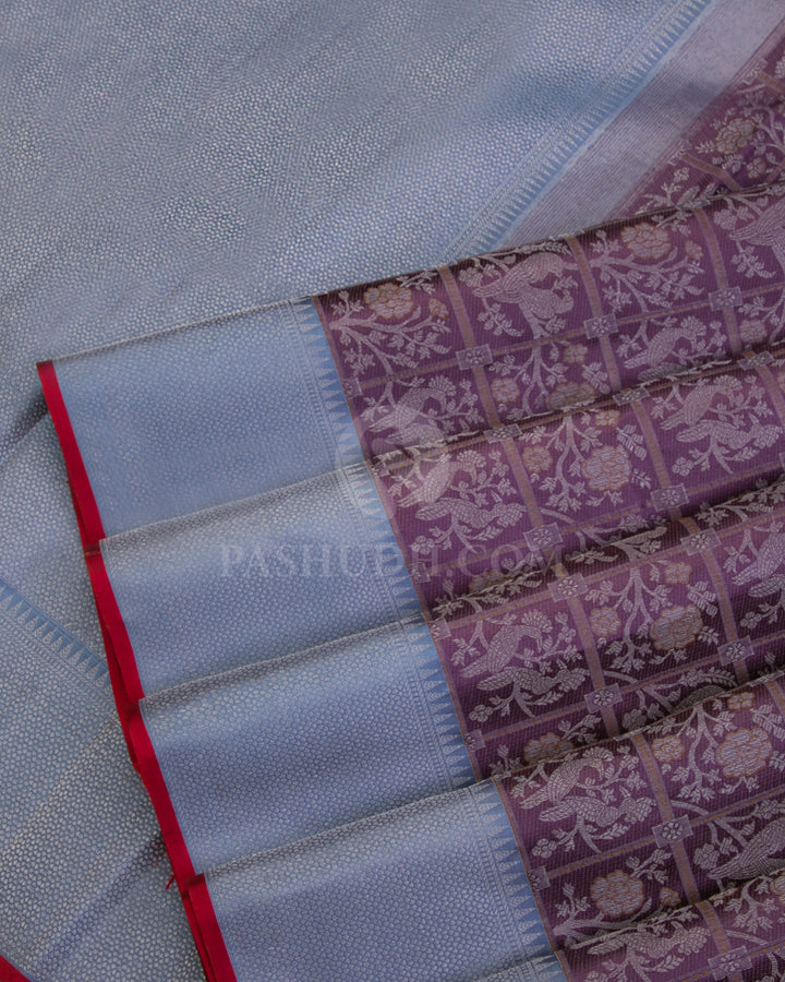 Mauve and Sky Blue Kanjivaram Silk Saree - DT215