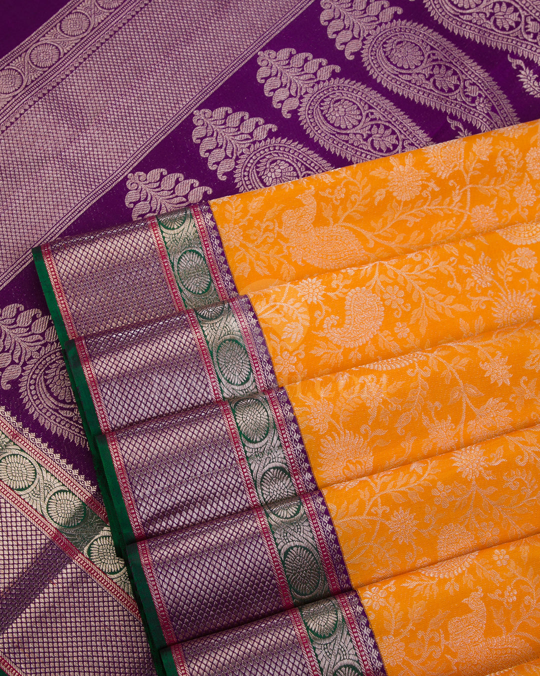 Yellow & Purple Kanjivaram Silk Saree - S912