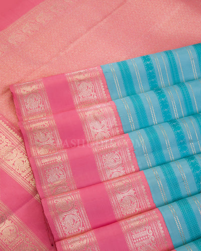 Sky Blue and Pink Kanjivaram Silk Saree - S914