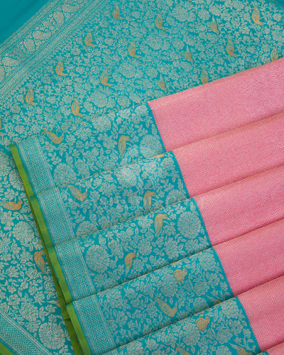 Pink & Turquoise Kanjivaram Silk Saree - S901