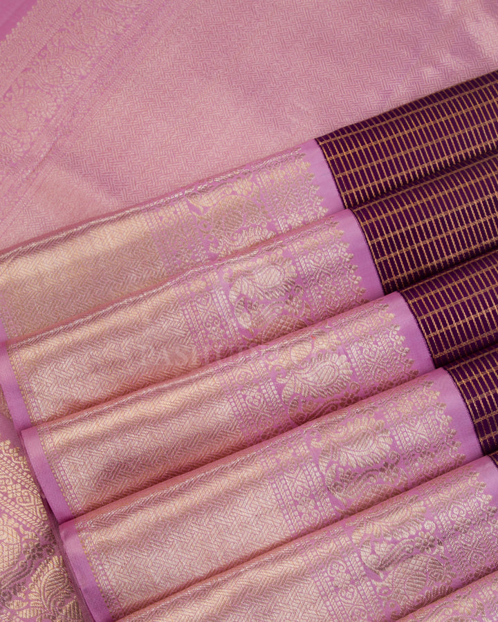 Aubergine & Lavender Kanjivaram Silk Saree - S911