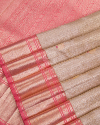 Beige & Baby Pink Kanjivaram Silk Saree - S1105(A) - View 4