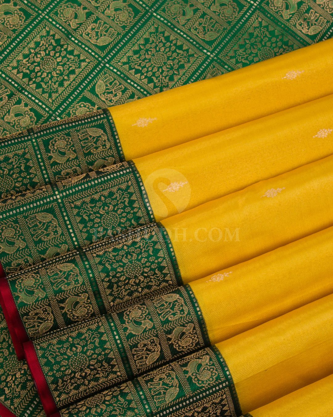 Golden Yellow & Dark Green Kanjivaram Silk Saree - S1137(A) - View 4