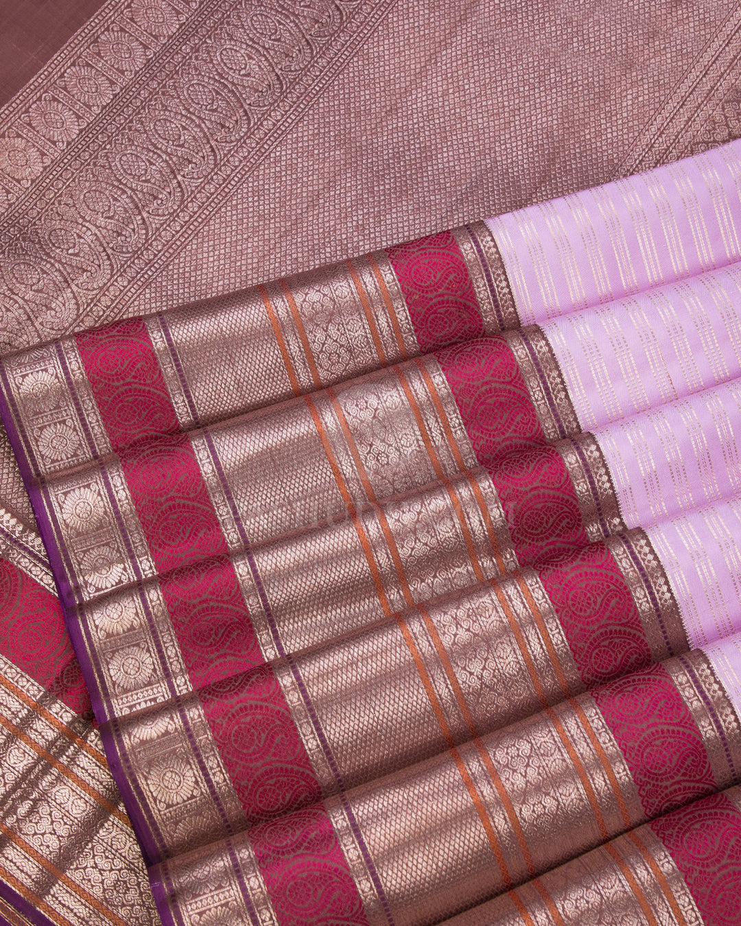 Lilac & Chocolate Brown Kanjivaram Silk Saree - S882 - View 5