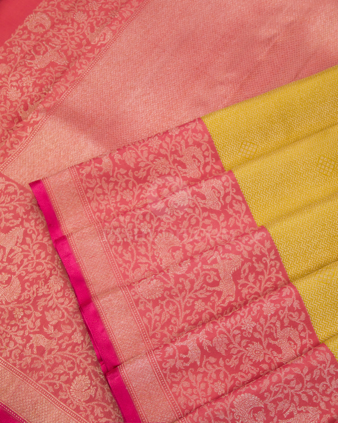 Lemon Yellow & Orange  Zari Kanjivaram Silk Saree - S806 - View 5