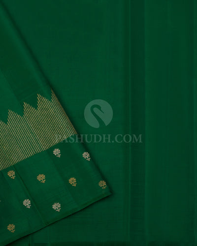 Red & Dark Green Kanjivaram Silk Saree - S973  - View 3