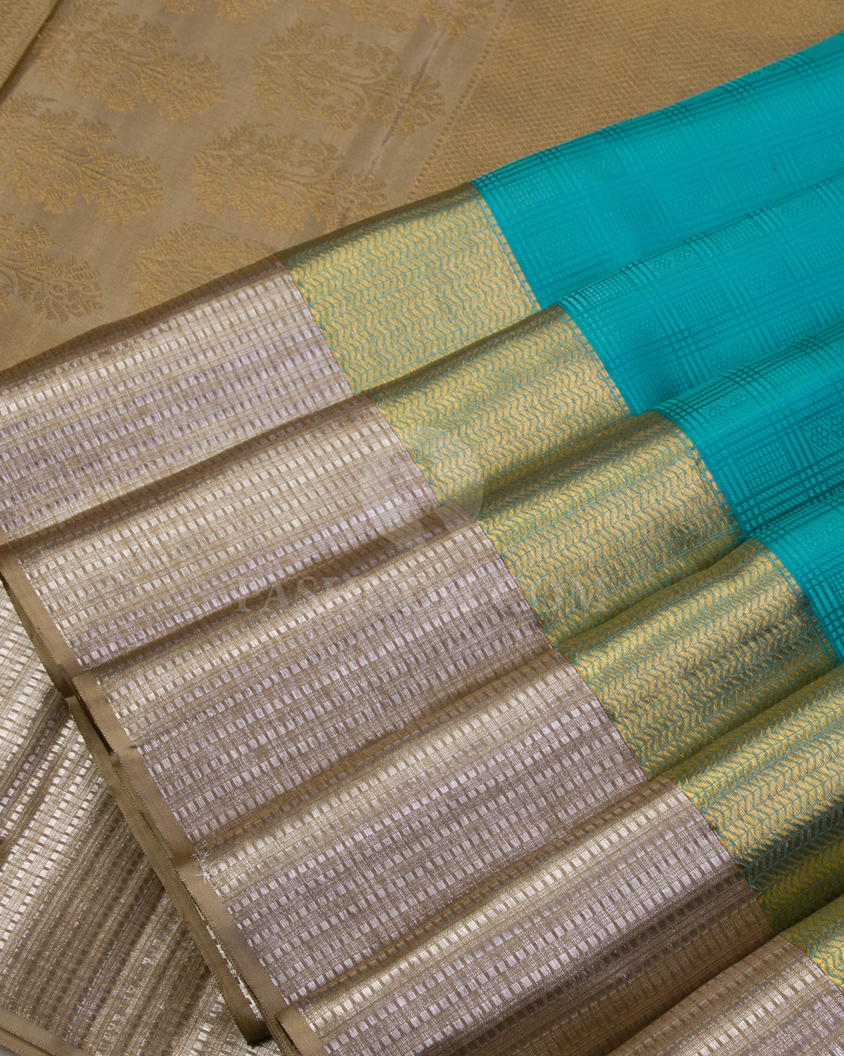 Sky Blue, Gold and Beige Kanjivaram Silk Saree - DT241(A) - View 3