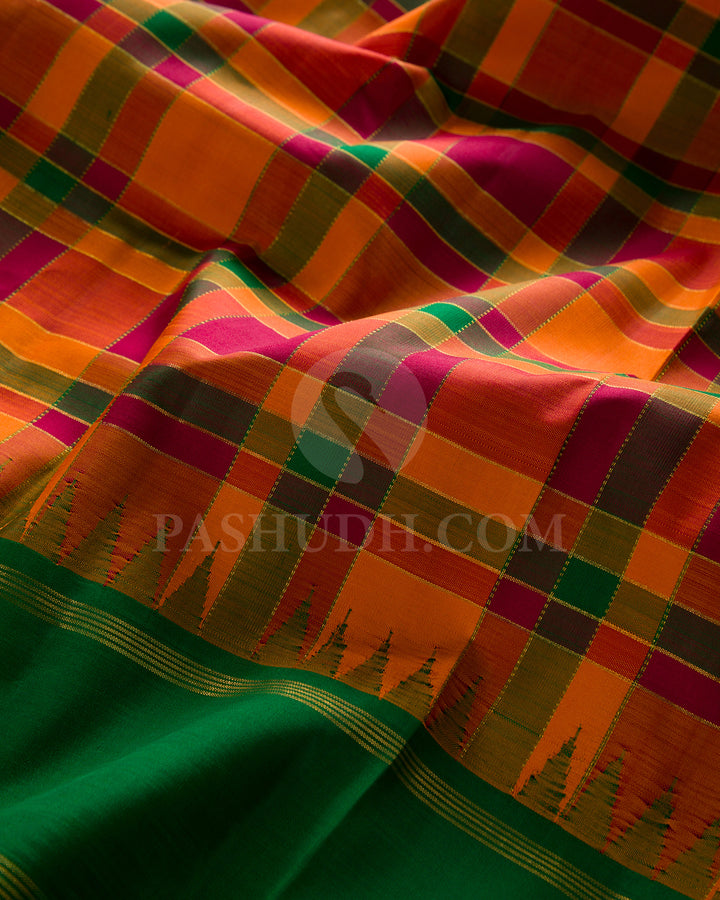 Maroon, Orange, Green And Dark Green Traditional Kanjivaram Silk Saree - SVJ69