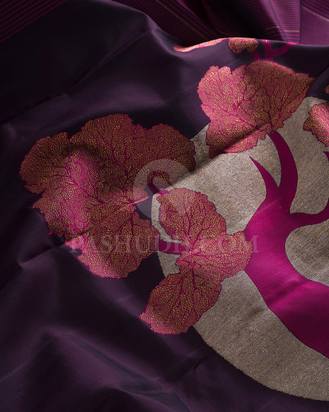 Aubergine And Pink Borderless Kanjivaram Silk Saree - S1378(A)