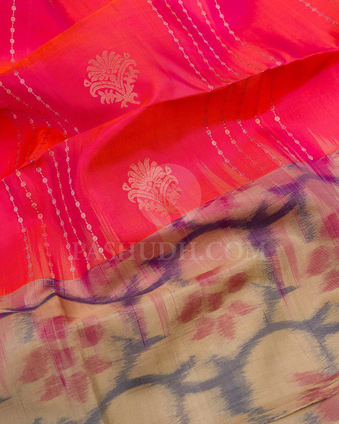Orange Shot Pink and Khaki Soft Silk Saree - AC34