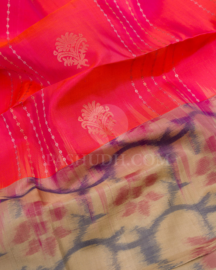 Orange Shot Pink and Khaki Soft Silk Saree - AC34