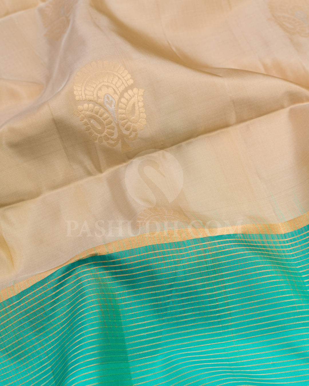 Beige and Turquoise Soft Silk Saree - AC79