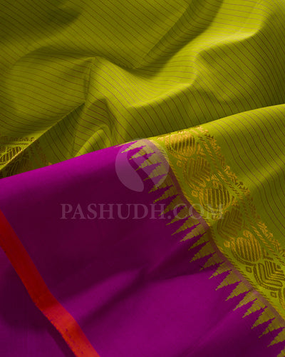 Pear Green And Magenta Kanjivaram Silk Saree - BKF8