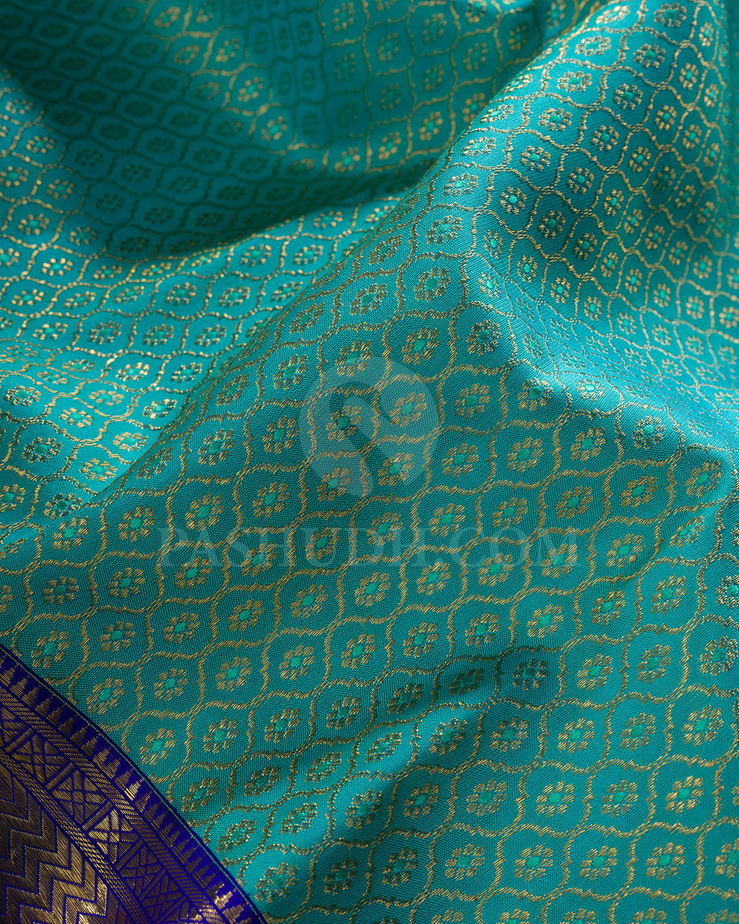 Turquoise Blue And Royal Blue Kanjivaram Silk Saree - BKB9