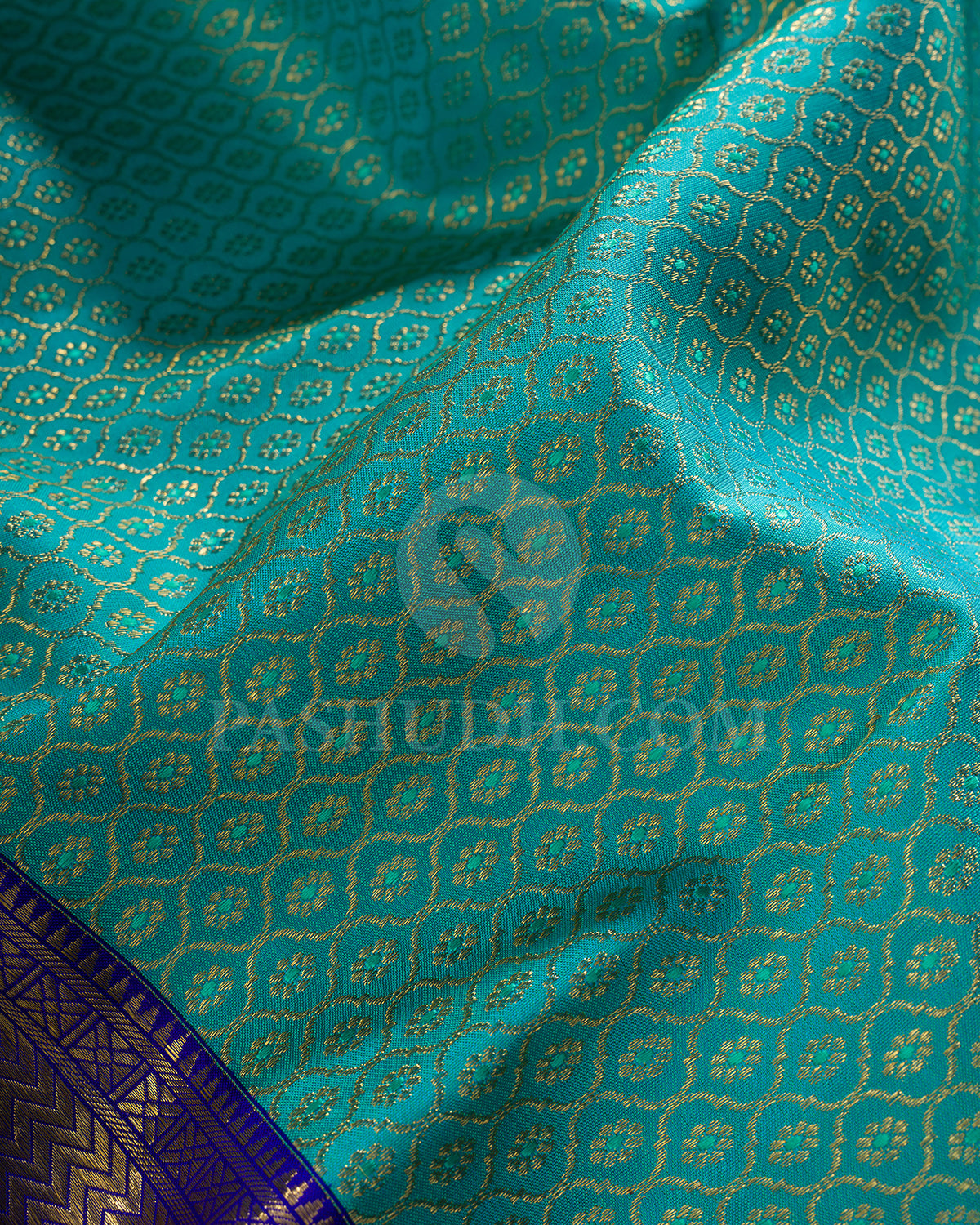 Turquoise Blue And Royal Blue Kanjivaram Silk Saree - BKB9