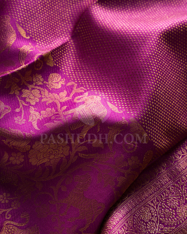 Magenta And Rust Orange Kanjivaram Silk Saree - D608(A)