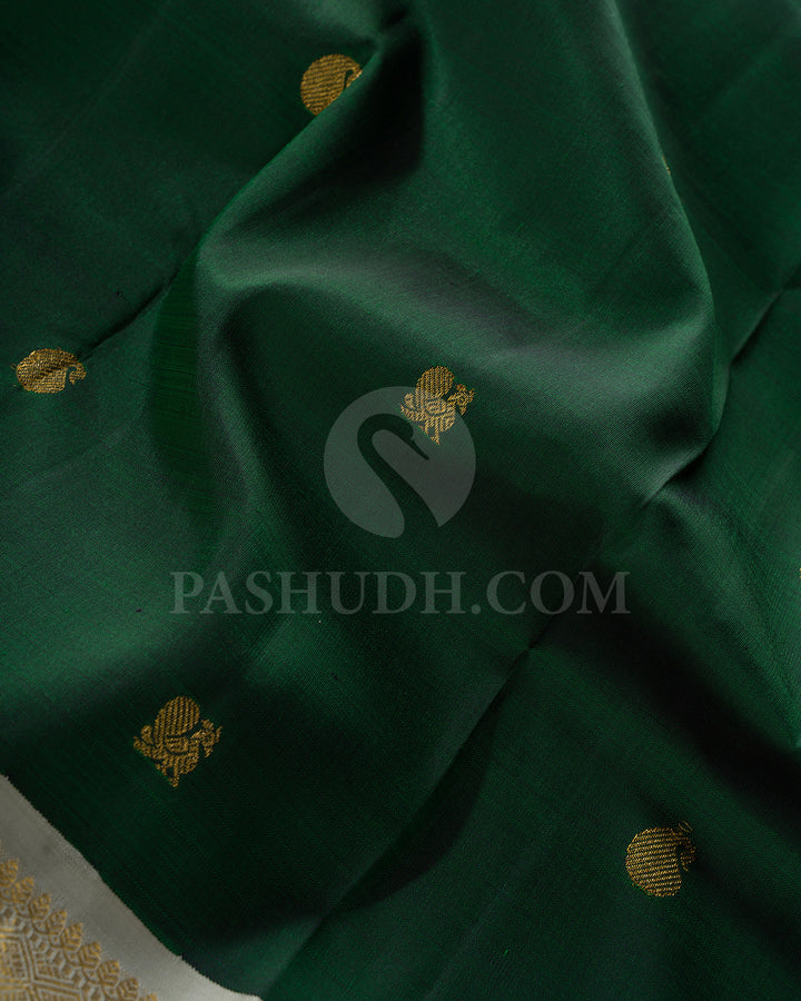 Forest Green And Sage Green Kanjivaram Silk Saree - BKF18