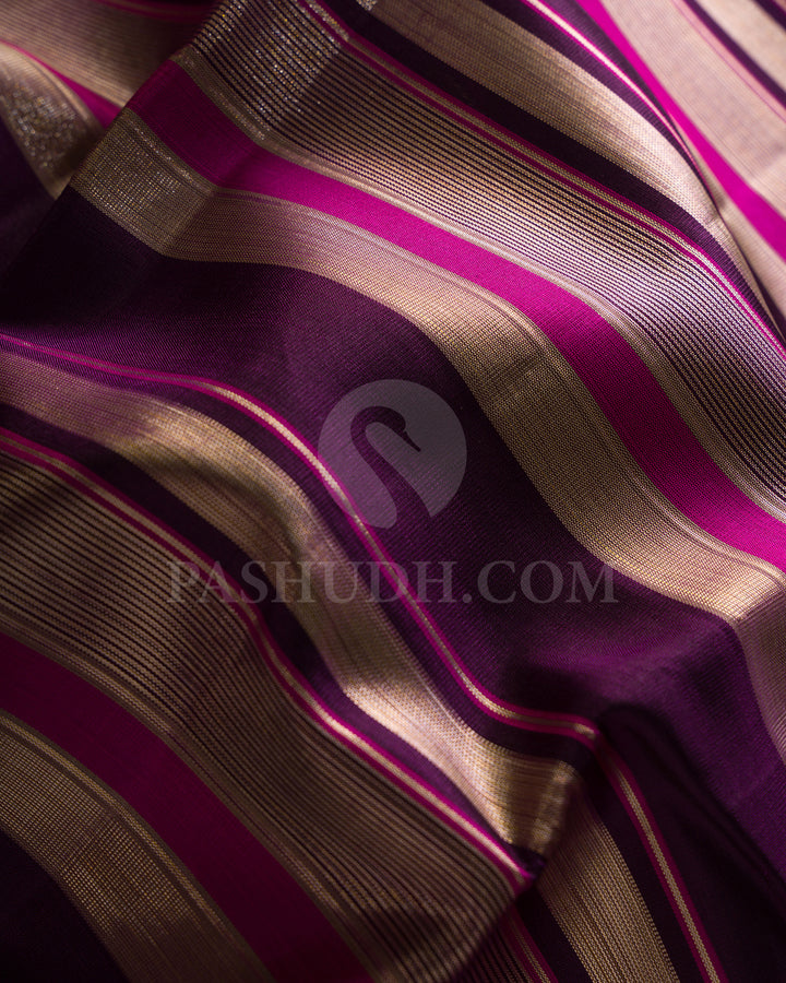 Violet , Rani Pink and Mint Green Kanjivaram Silk Saree - AK18