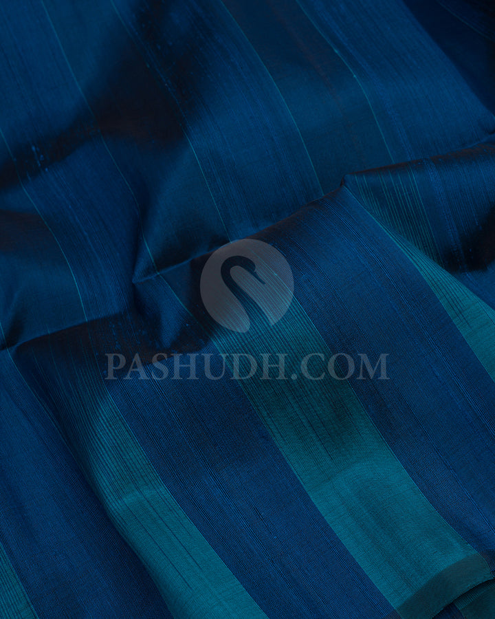 Peacock Blue and Anandha Blue Dupion Soft Silk Saree - AC42
