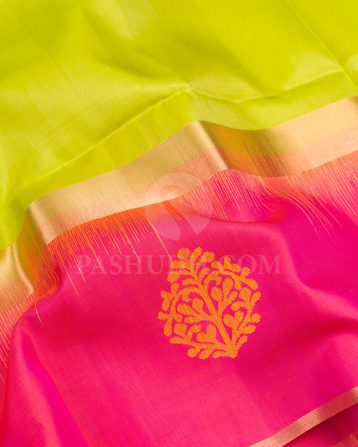 Lime Green and Orange Shot Pink Soft Silk Saree - AC11