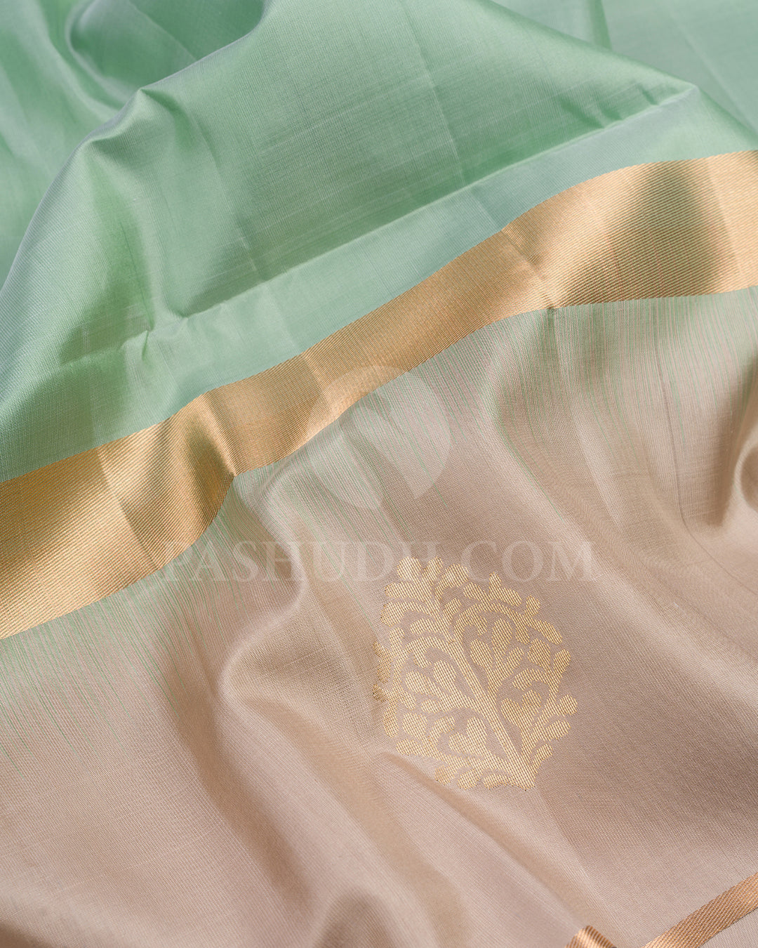 Mint Green and Beige Soft Silk Saree - AC14
