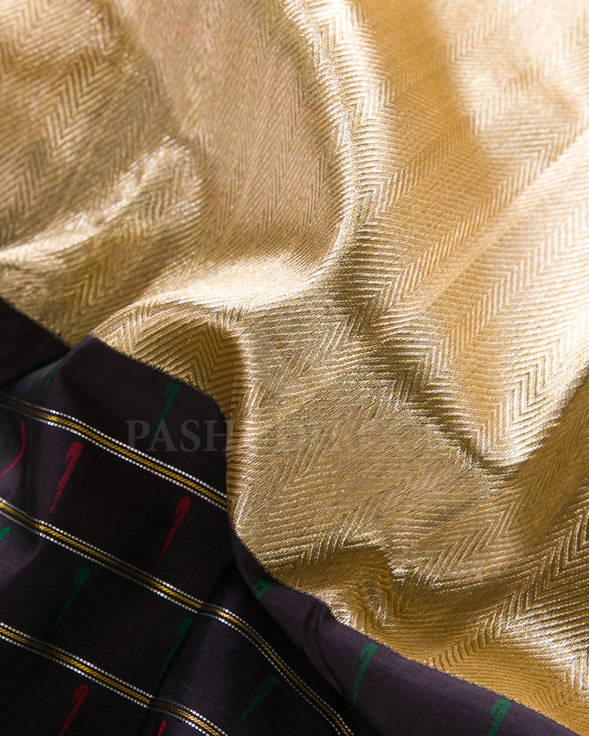 Gold And Black Shimmer Organza Kanjivaram Silk Saree with Paithani Border - S1354(A)