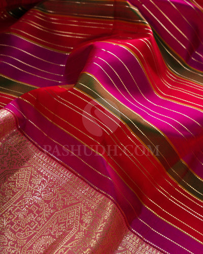 Pink, Red, Green And Peachy Pink Kanjivaram Silk Saree - S1388(A)